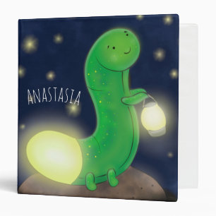 Cute green glow worm cartoon illustration binder