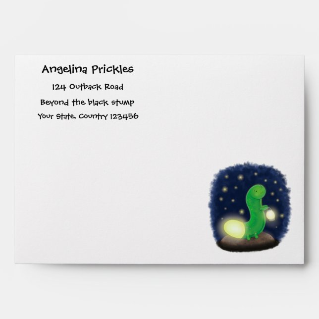 Cute green glow worm cartoon illustration envelope (Front)