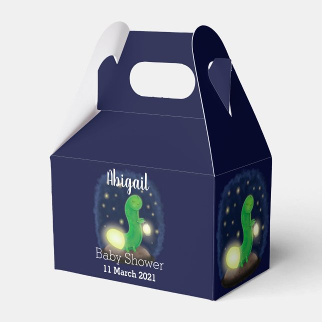 Cute green glow worm cartoon illustration favor box (Front Side)