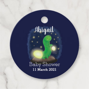 Cute green glow worm cartoon illustration favour tags