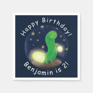 Cute green glow worm cartoon illustration napkin