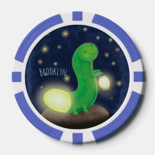 Cute green glow worm cartoon illustration poker chips