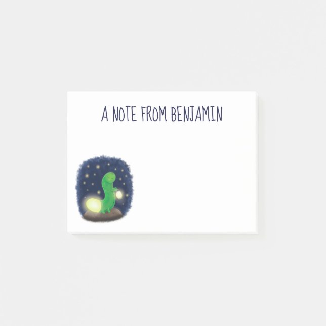Cute green glow worm cartoon illustration post-it notes (Front)