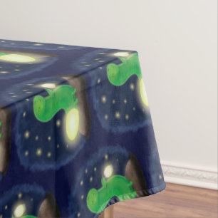 Cute green glow worm cartoon illustration tablecloth