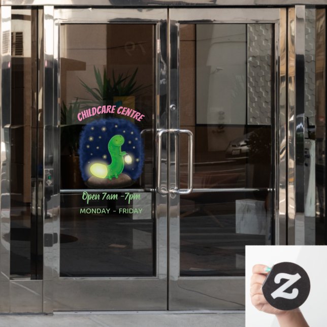 Cute green glow worm cartoon illustration window cling (Office Door)