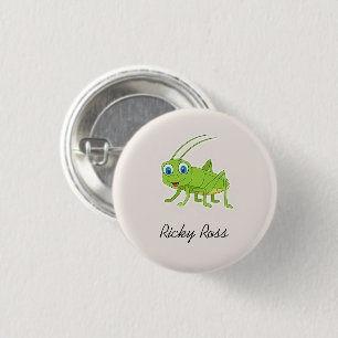 Cute green grasshopper purple 1 inch round button