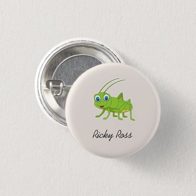 Cute green grasshopper purple 1 inch round button (Front & Back)
