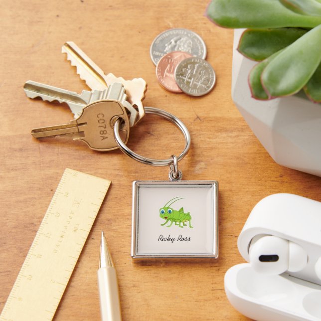 Cute green grasshopper purple keychain (Desk)