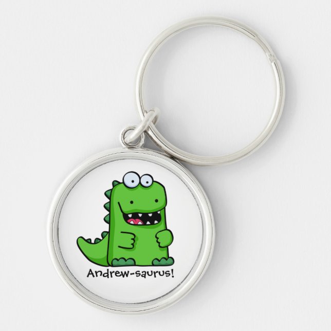 Cute Green Happy Dinosaur Keychain (Front)