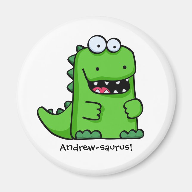 Cute Green Happy Dinosaur Magnet (Front)