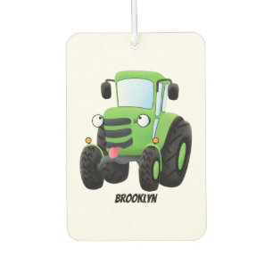 Cute green happy farm tractor cartoon illustration air freshener