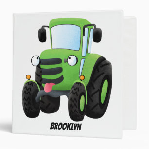 Cute green happy farm tractor cartoon illustration binder
