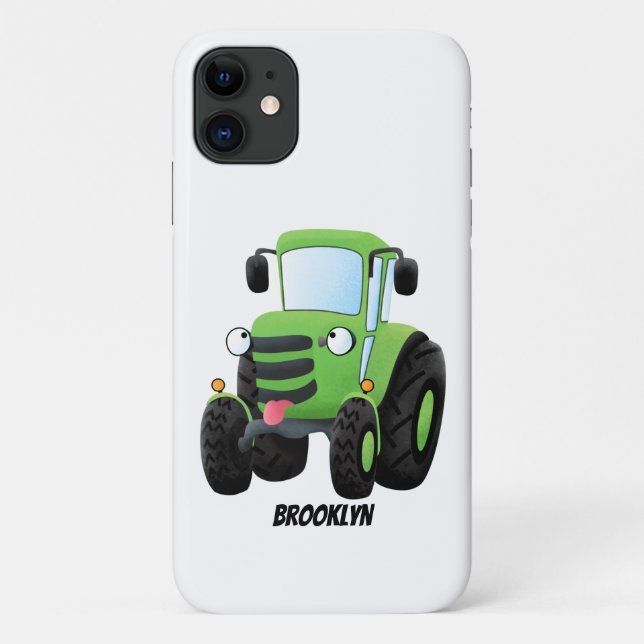 Cute green happy farm tractor cartoon illustration Case-Mate iPhone case (Back)