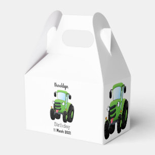 Cute green happy farm tractor cartoon illustration favor box