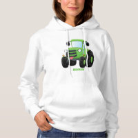 Cute green happy farm tractor cartoon illustration