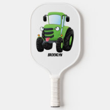 Cute green happy farm tractor cartoon illustration