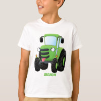 Cute green happy farm tractor cartoon illustration