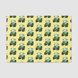 Cute green happy farm tractor cartoon illustration tissue paper