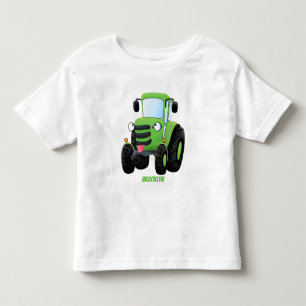 Cute green happy farm tractor cartoon illustration toddler t-shirt