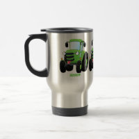 Cute green happy farm tractor cartoon illustration