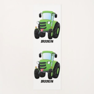 Cute green happy farm tractor cartoon illustration yoga mat