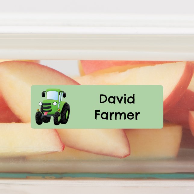 Cute green happy farm tractor cartoon personalized (Affixed)
