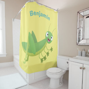Cute green happy grasshopper cartoon