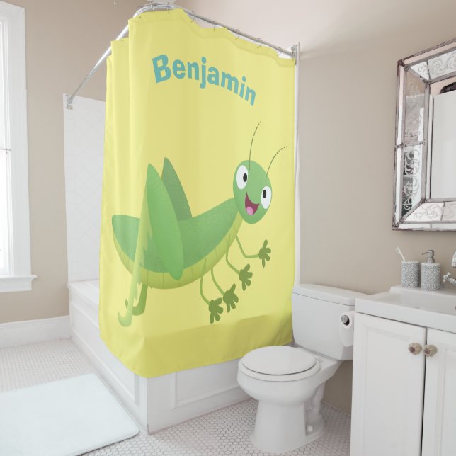Cute green happy grasshopper cartoon (In Situ)