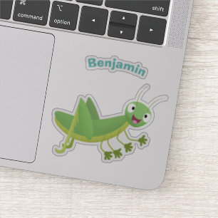 Cute green happy grasshopper cartoon