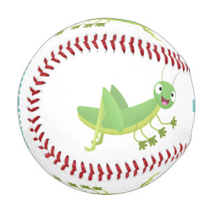 Cute green happy grasshopper cartoon baseball