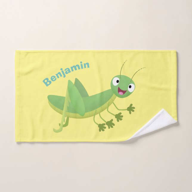 Cute green happy grasshopper cartoon bath towel set (Hand Towel)