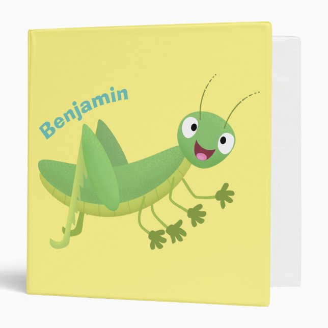Cute green happy grasshopper cartoon binder (Front/Inside)