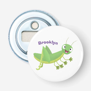 Cute green happy grasshopper cartoon bottle opener