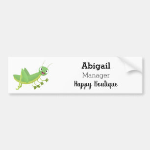 Cute green happy grasshopper cartoon bumper sticker