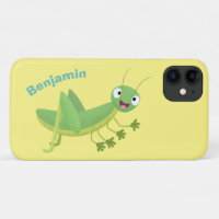 Cute green happy grasshopper cartoon