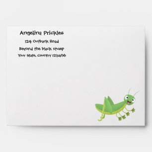Cute green happy grasshopper cartoon envelope