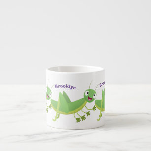 Cute green happy grasshopper cartoon espresso cup
