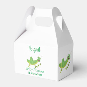 Cute green happy grasshopper cartoon favor box
