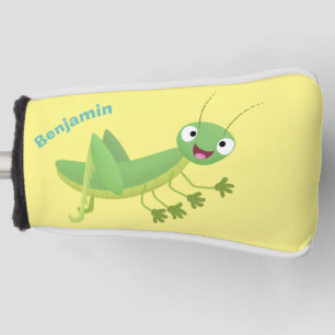 Cute green happy grasshopper cartoon golf head cover