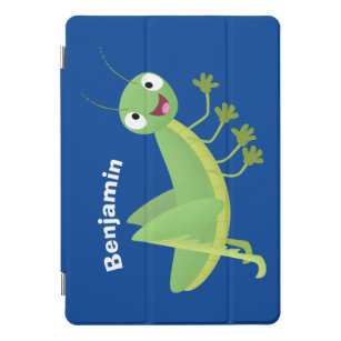 Cute green happy grasshopper cartoon iPad pro cover