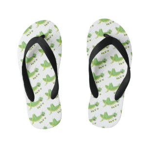 Cute green happy grasshopper cartoon kid's flip flops