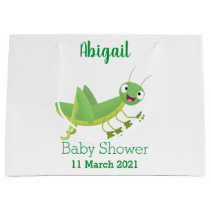 Cute green happy grasshopper cartoon large gift bag