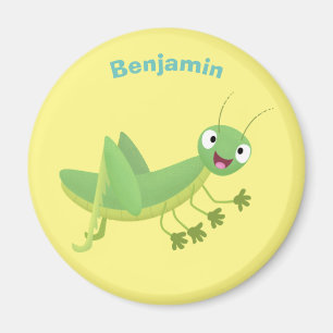 Cute green happy grasshopper cartoon magnet