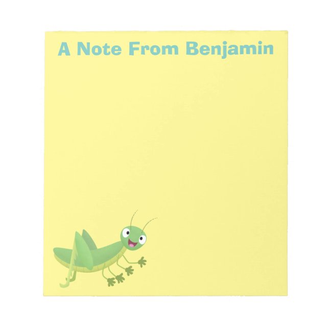 Cute green happy grasshopper cartoon notepad (Front)