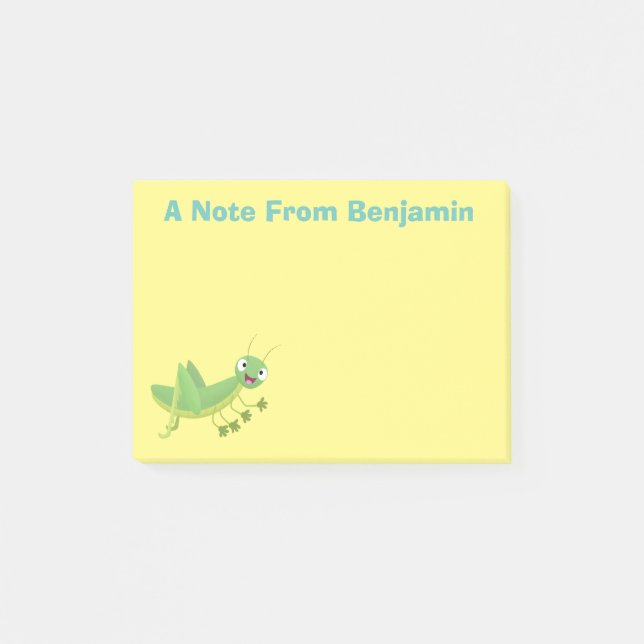Cute green happy grasshopper cartoon post-it notes (Front)