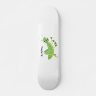 Cute green happy grasshopper cartoon  skateboard
