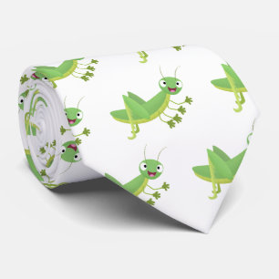 Cute green happy grasshopper cartoon tie