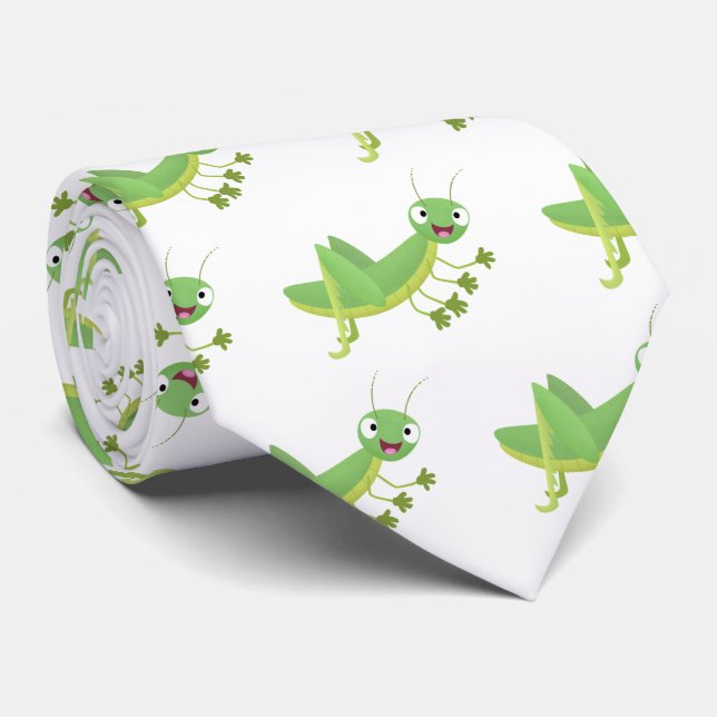 Cute green happy grasshopper cartoon tie (Rolled)