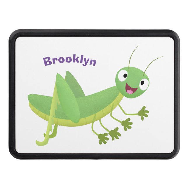 Cute green happy grasshopper cartoon trailer hitch cover (Front)