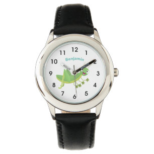 Cute green happy grasshopper cartoon watch